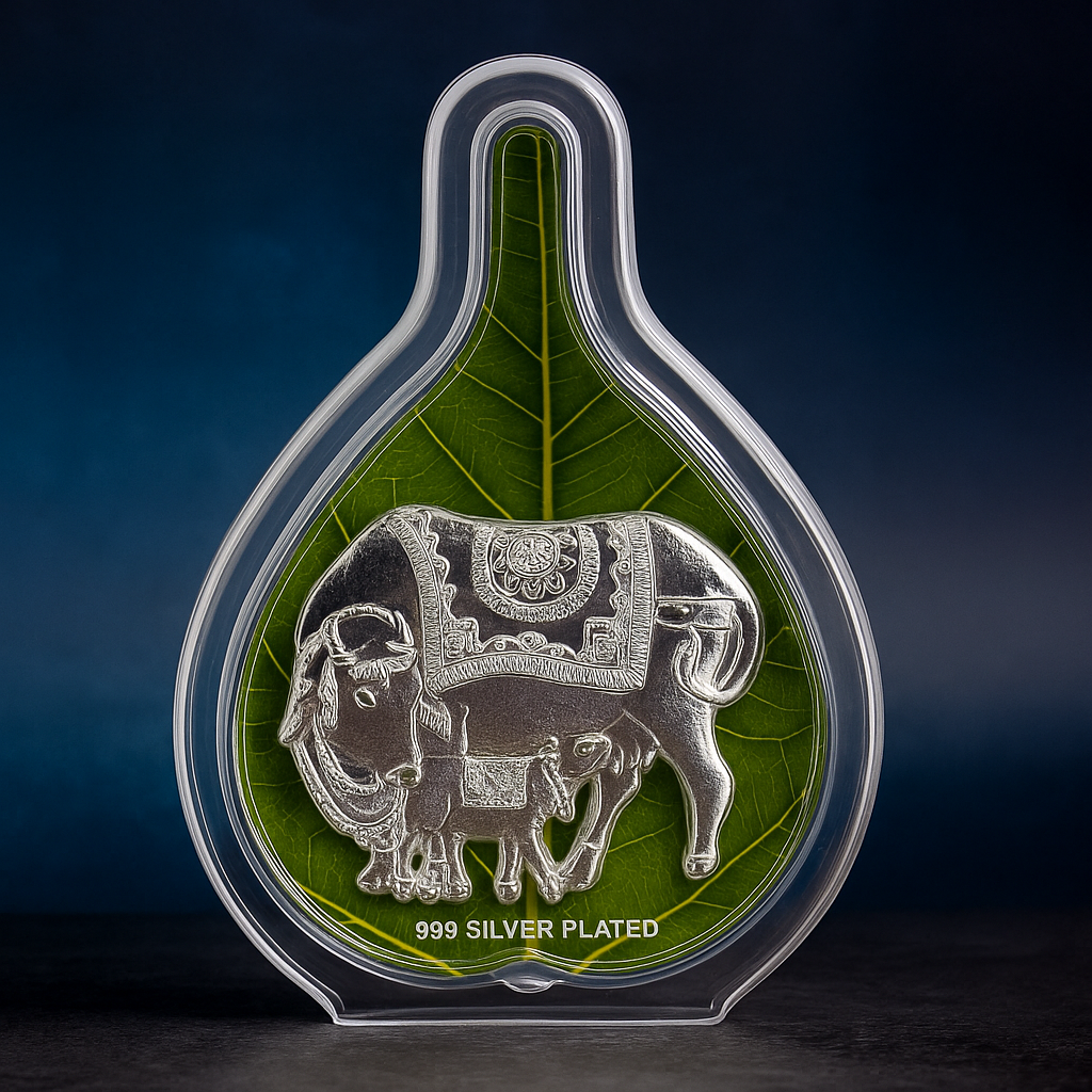 Kamdhenu silver plated idol | Silver kamdhenu murti 5 inch