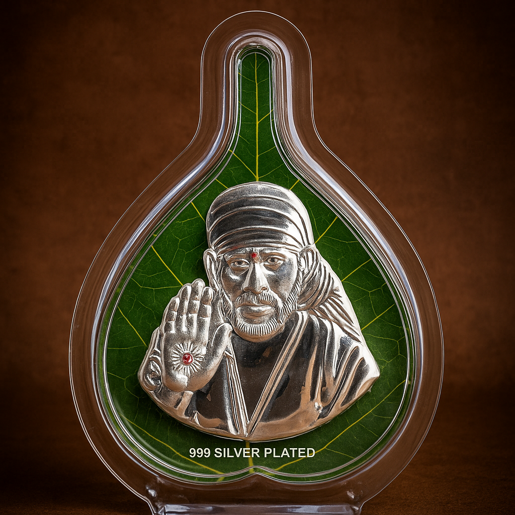 Silver Plated Sai Baba Leaf's Frame | Silver Plated Sai Baba Idol Frame