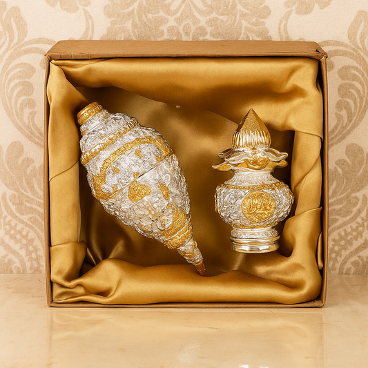 Silver-plated Shankh and Kalash set | Hindu pooja shankh kalash combo
