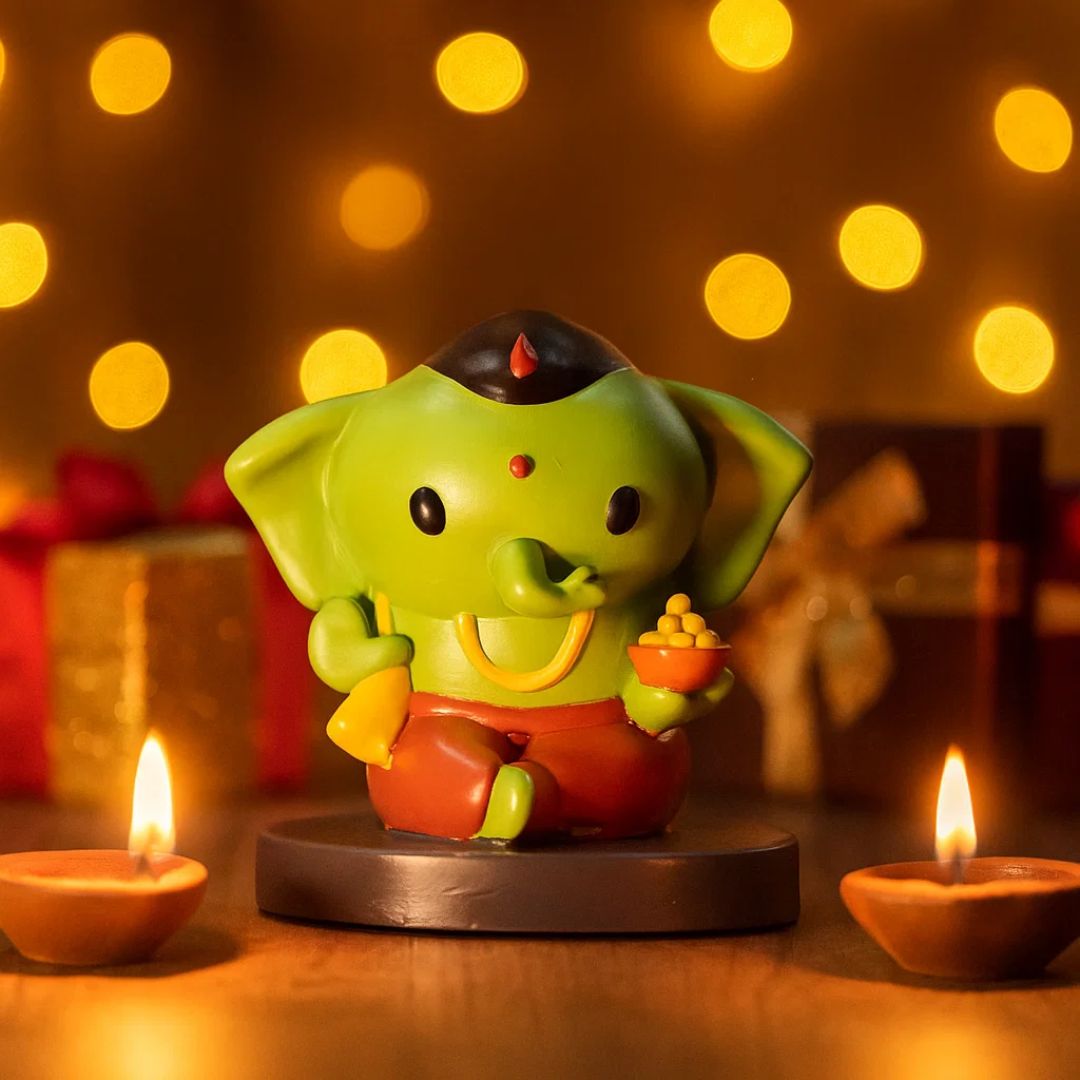 Cute Bal Ganesh with Modak Idol For Home Temple, Car Dashboard, Gifting & Decor