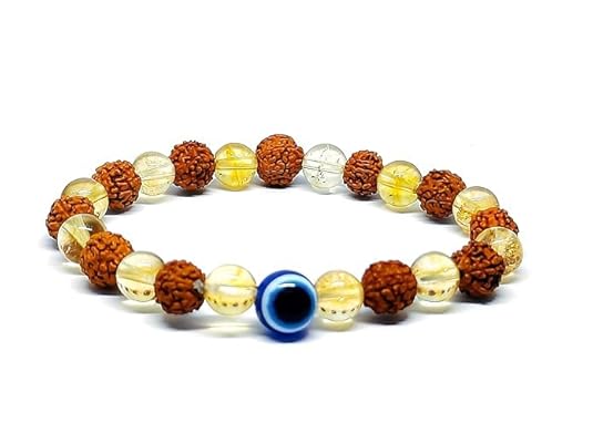 Rudraksha and Citrine Gemstone Beaded Bracelet For Unisex Adult with Evil Eye