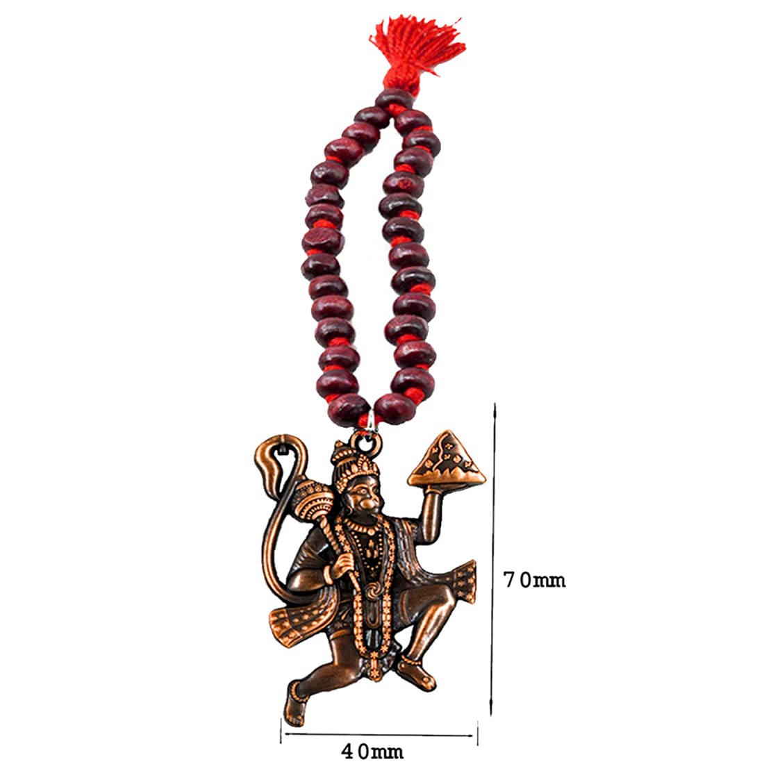 Lord Red Hanuman Flying Wooden Mala Car Hanging