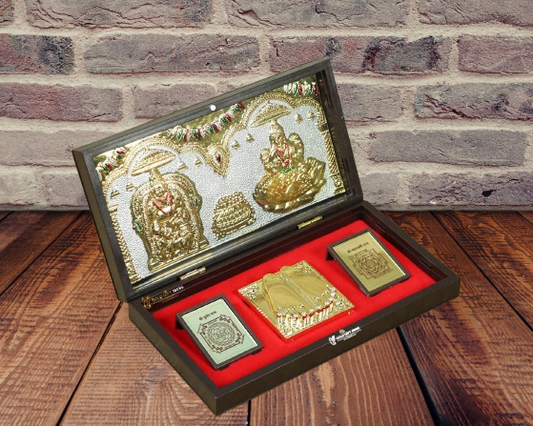 24K Gold Plated Shri Lakshmi Kuber Yantra Pocket Temple