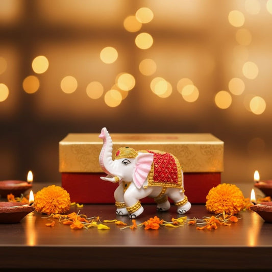 Colourful Elephant Idol For Pooja, Vastu & Gift, Home Temple Décor ( Pack of 2 ) Design 1