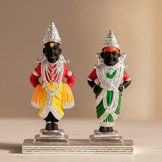 Gold & Silver Plated Vitthal Rukmini Idol For Pooja, Car Dashboard and Gifting
