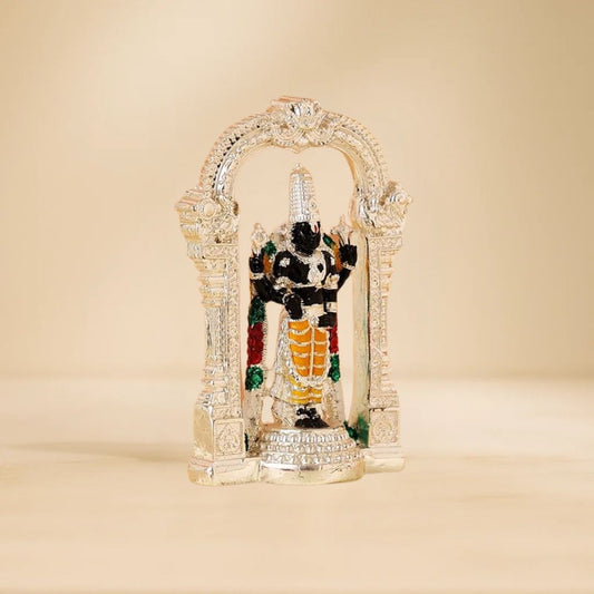 Silver Plated Lord Tirupati Balaji Idol Murti For Puja, Car Dashboard & Gifting
