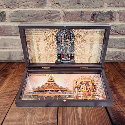 Shri Ram Lalla With Ram Mandir Pocket Temple | Gold-Plated Ram Mandir Mini Pooja Box | Portable Temple for Devotion & Blessings