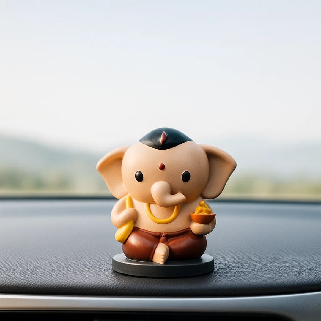 Cute Bal Ganesh with Modak Idol For Home Temple, Car Dashboard, Gifting & Decor