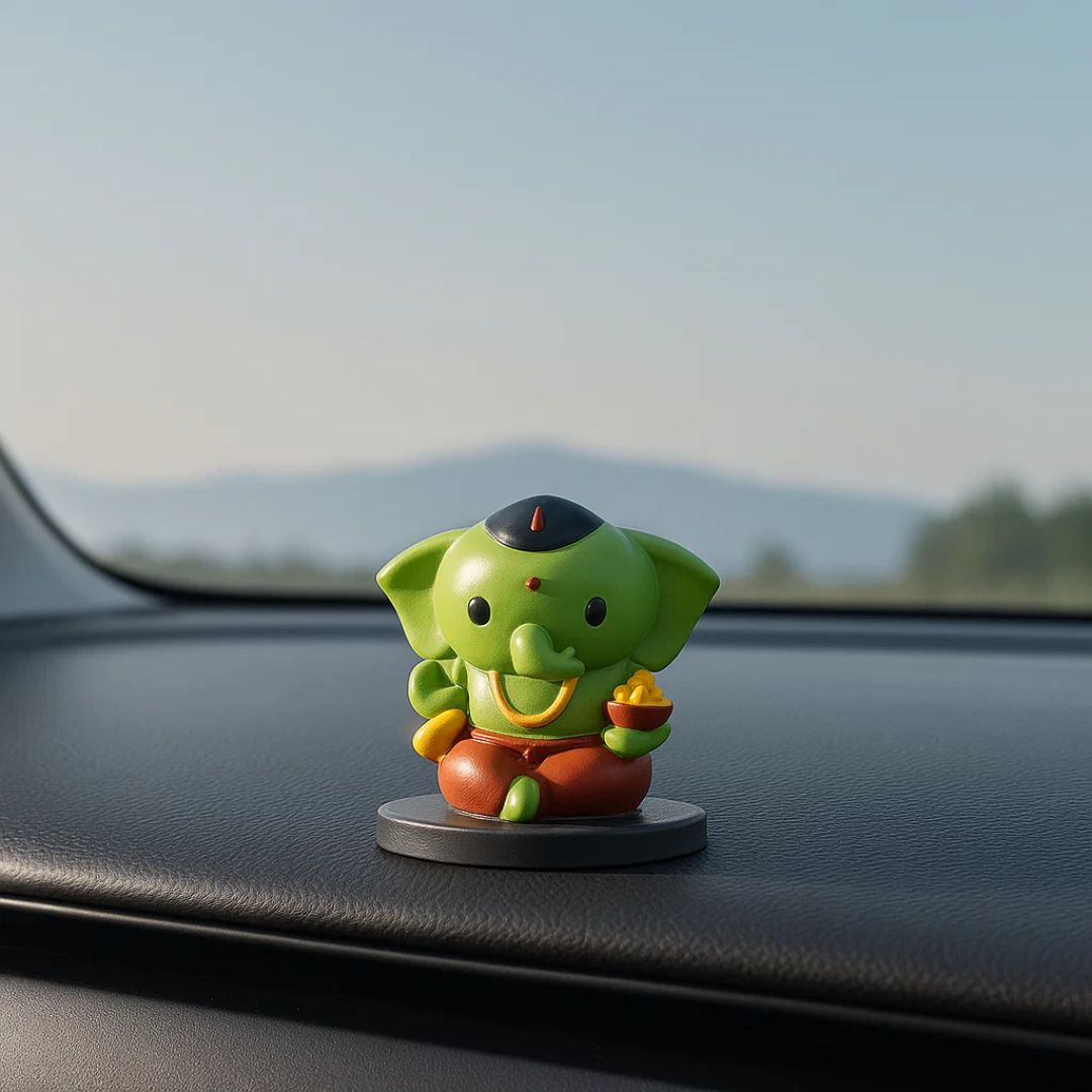 Cute Bal Ganesh with Modak Idol For Home Temple, Car Dashboard, Gifting & Decor
