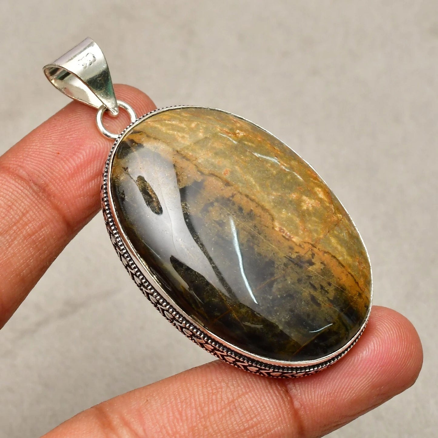 Yellow Moss Agate Gemstone Sterling Silver Handmade Jewelry Pendant