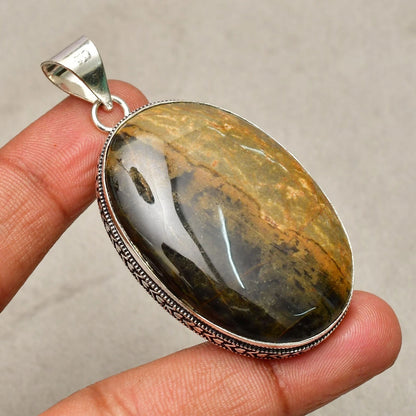 Yellow Moss Agate Gemstone Sterling Silver Handmade Jewelry Pendant