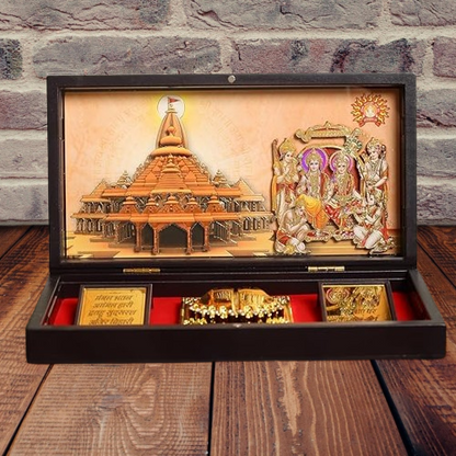 Gold Plated Shree Ram Darbar Idol Ayodhya Mandir Frame Charan Paduka Box