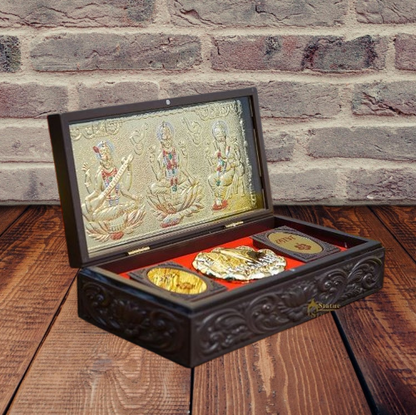 Shri Lakshmi Ganesh, Saraswati Pocket Temple With Dry Fruit Box