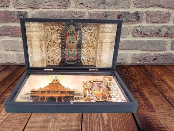 Shri Ram Lalla With Ram Mandir Pocket Temple | Gold-Plated Ram Mandir Mini Pooja Box | Portable Temple for Devotion & Blessings