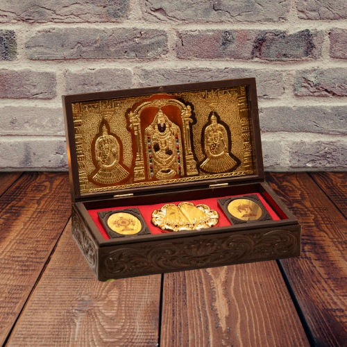 Gold Plated Shri Tirupati Balaji Lakshmi Padmavati Pocket Temple With Dry Fruit Box