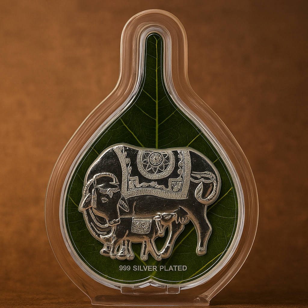 Kamdhenu silver plated idol | Silver kamdhenu murti 5 inch