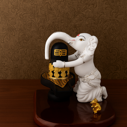 Baby Ganesha hugging Shivling murti | Ganesha with Shivling resin statue