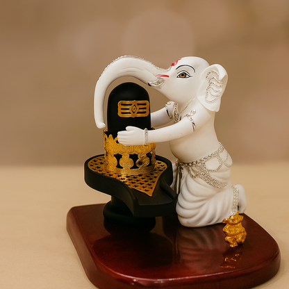 Baby Ganesha hugging Shivling murti | Ganesha with Shivling resin statue
