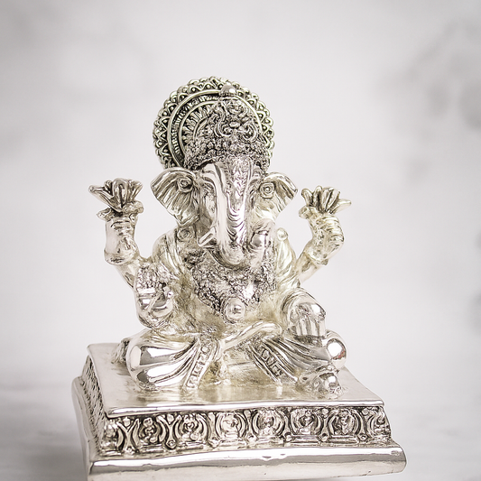 Silver-plated Ganesh idol | Lord Ganesha murti for pooja