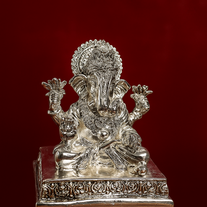 Silver-plated Ganesh idol | Lord Ganesha murti for pooja