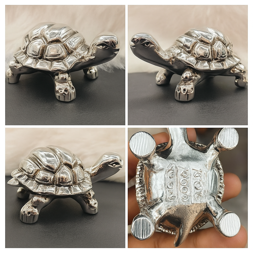 Silver tortoise idol Vastu | Spiritual turtle figurine silver | Silver plated tortoise for gifting