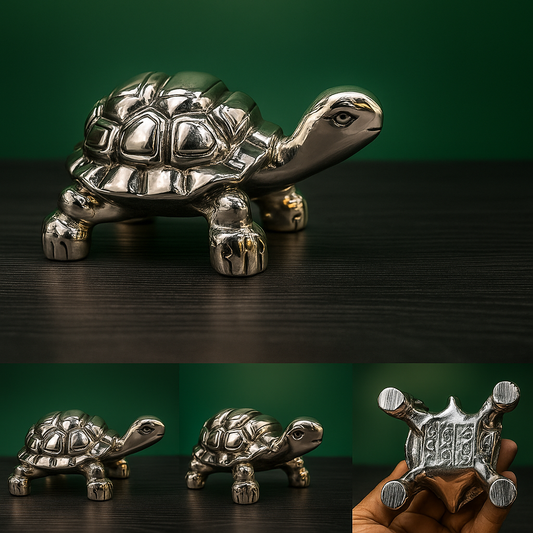 Silver tortoise idol Vastu | Spiritual turtle figurine silver | Silver plated tortoise for gifting