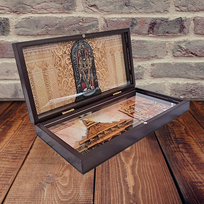 Shri Ram Lalla With Ram Mandir Pocket Temple | Gold-Plated Ram Mandir Mini Pooja Box | Portable Temple for Devotion & Blessings