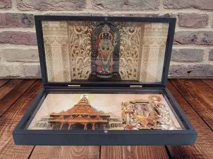 Shri Ram Lalla With Ram Mandir Pocket Temple | Gold-Plated Ram Mandir Mini Pooja Box | Portable Temple for Devotion & Blessings