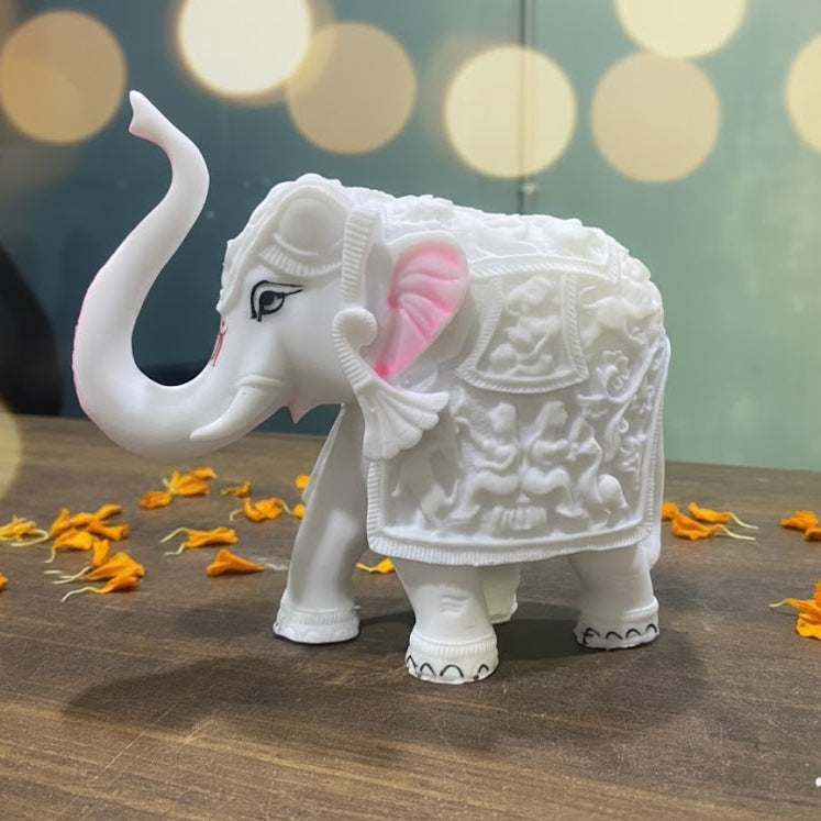 White Elephant Idol For Pooja, Vastu & Gift, Home Temple Décor ( Pack of 2 ) Design 1
