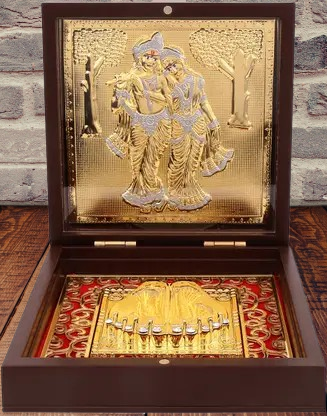 Gold Plated Radha Krishna Pocket Temple