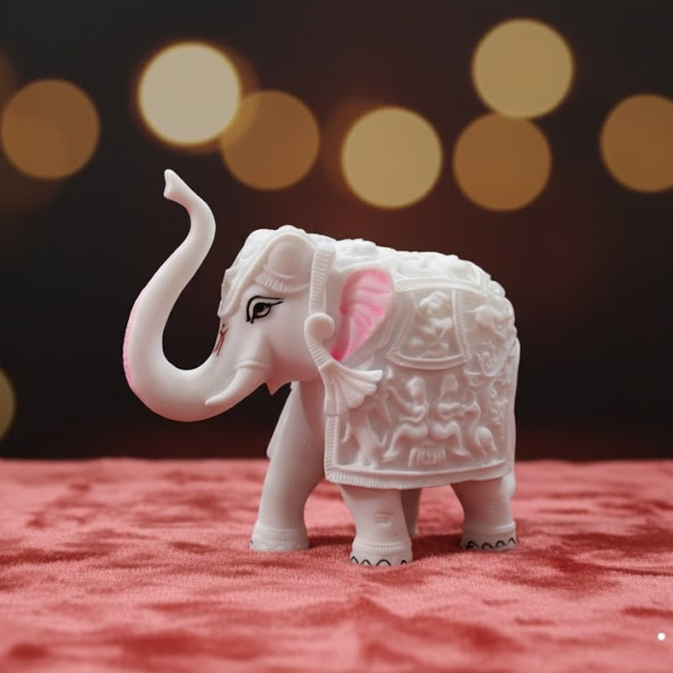 White Elephant Idol For Pooja, Vastu & Gift, Home Temple Décor ( Pack of 2 ) Design 1