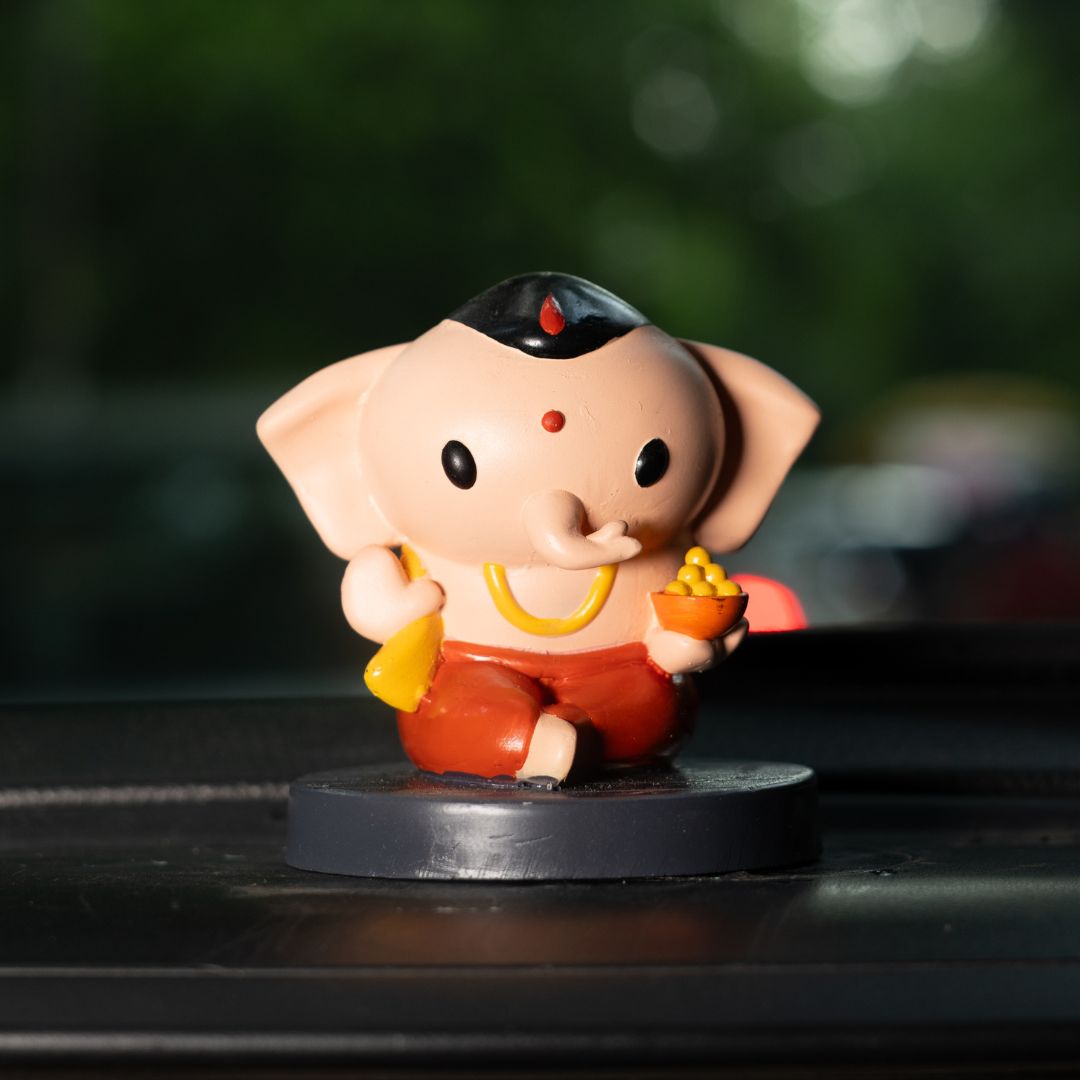 Cute Bal Ganesh with Modak Idol For Home Temple, Car Dashboard, Gifting & Decor