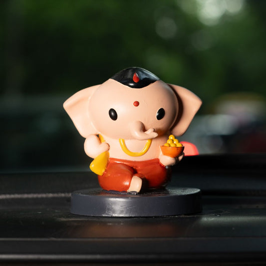 Cute Bal Ganesh with Modak Idol For Home Temple, Car Dashboard, Gifting & Decor