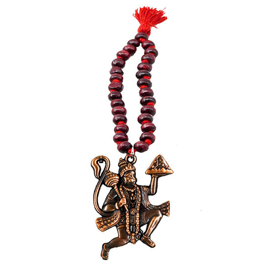 Lord Red Hanuman Flying Wooden Mala Car Hanging