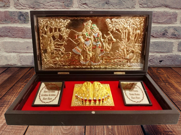 Gold Plated Lord RADHE Shyam Pocket Temple