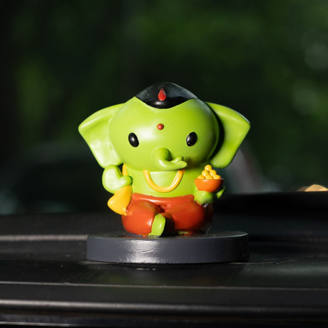 Cute Bal Ganesh with Modak Idol For Home Temple, Car Dashboard, Gifting & Decor