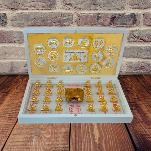 Jainkart Jain Golden Plated White Jain 24 Tirthankar with 14 Swapna Foil Pocket Temple