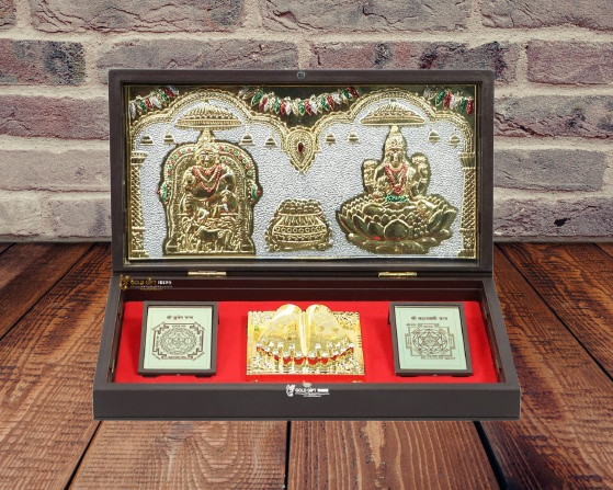 24K Gold Plated Shri Lakshmi Kuber Yantra Pocket Temple