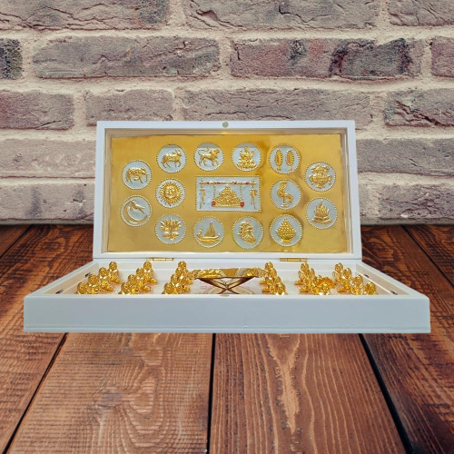 Jainkart Jain Golden Plated White Jain 24 Tirthankar with 14 Swapna Foil Pocket Temple