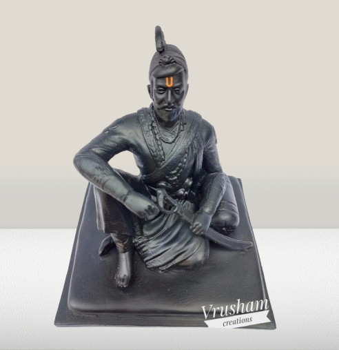 Chatrapati Sambhaji Maharaj Statue – 4.5 Inch | Exquisite Fiber Idol in Antique Black Finish