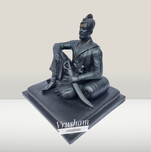 Chatrapati Sambhaji Maharaj Statue – 4.5 Inch | Exquisite Fiber Idol in Antique Black Finish