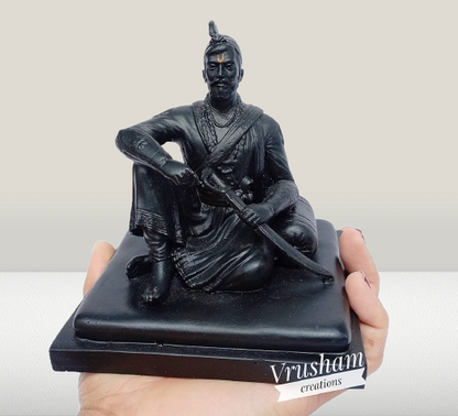 Chatrapati Sambhaji Maharaj Statue – 4.5 Inch | Exquisite Fiber Idol in Antique Black Finish