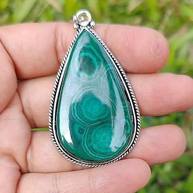 Green Malachite Pear Pendant Sterling Silver