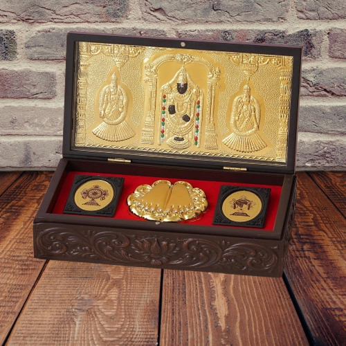Gold Plated Shri Tirupati Balaji Lakshmi Padmavati Pocket Temple With Dry Fruit Box