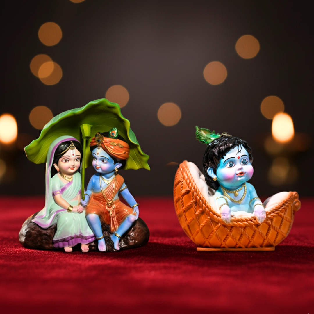 Beautiful Radha Krishna & Laddo Gopal Murti Set