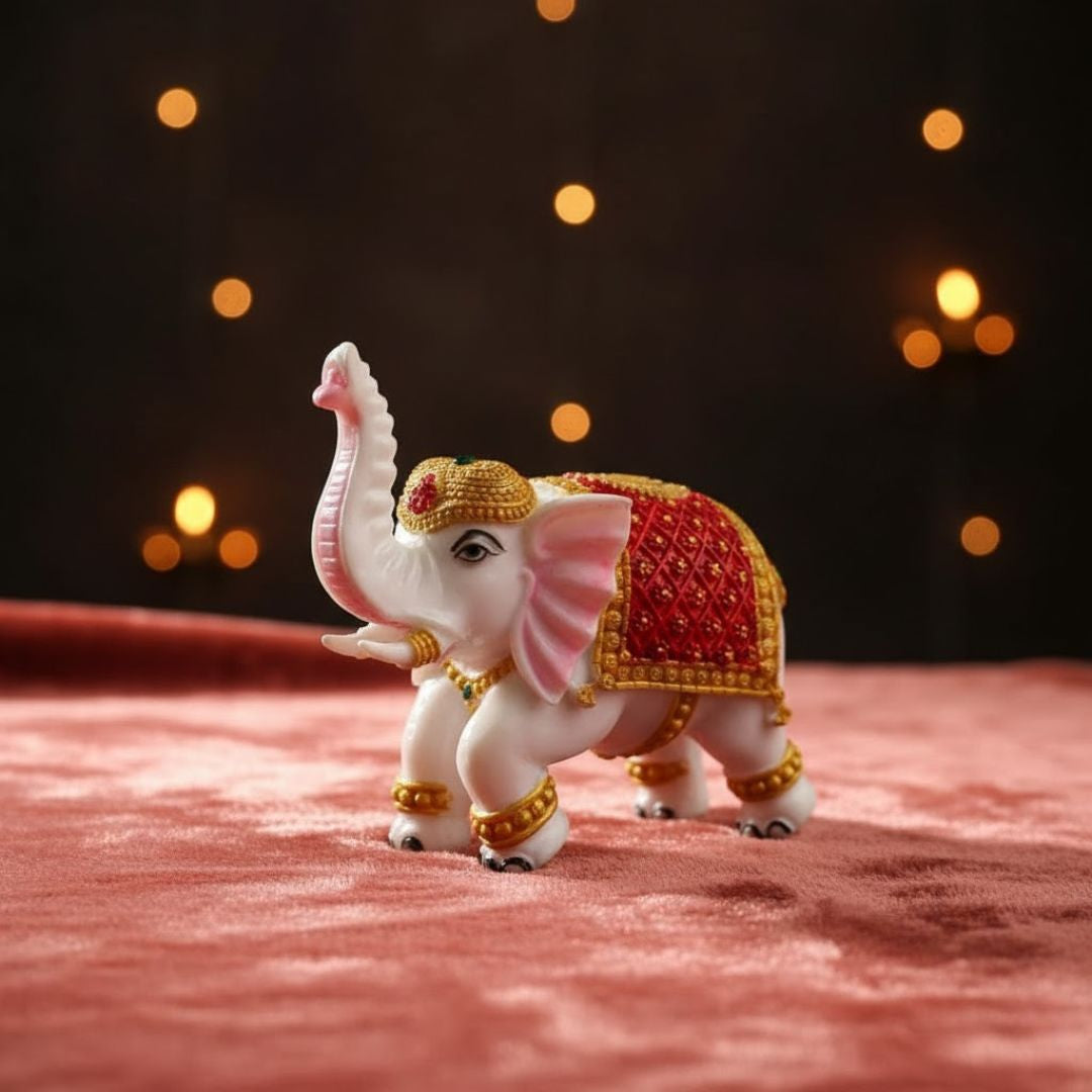 Colourful Elephant Idol For Pooja, Vastu & Gift, Home Temple Décor ( Pack of 2 ) Design 1