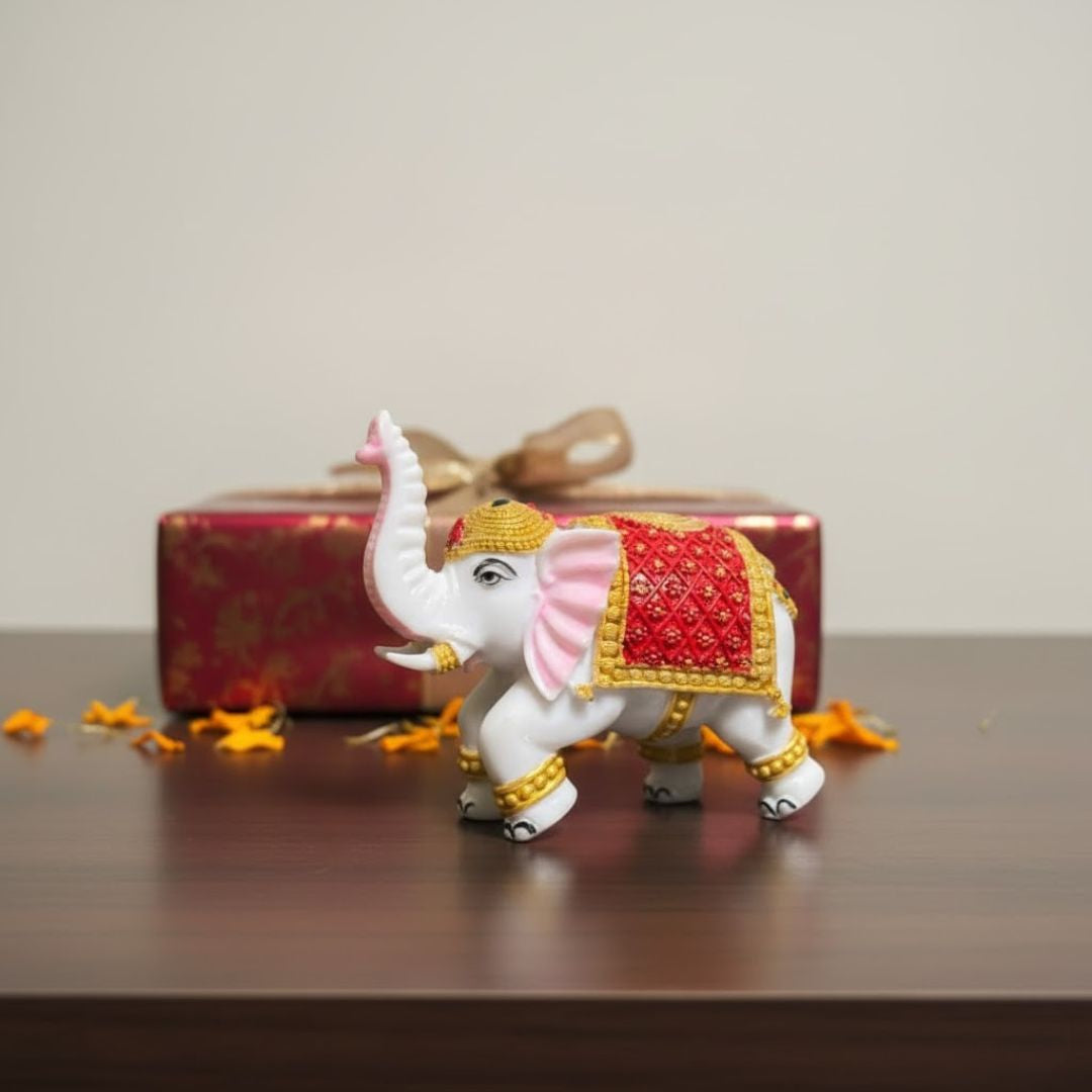 Colourful Elephant Idol For Pooja, Vastu & Gift, Home Temple Décor ( Pack of 2 ) Design 1