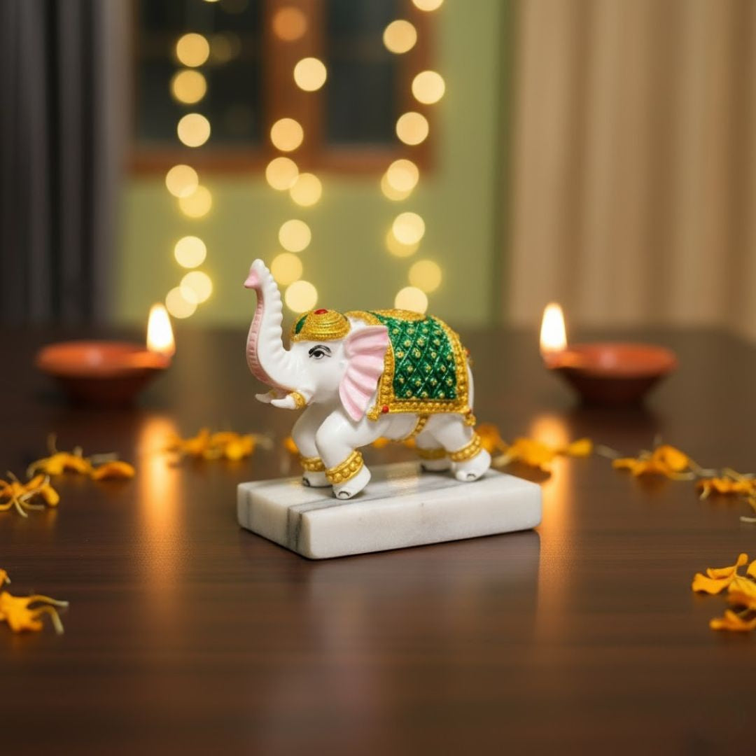 Colourful Elephant Idol For Pooja, Vastu & Gift, Home Temple Décor ( Pack of 2 ) Design 2