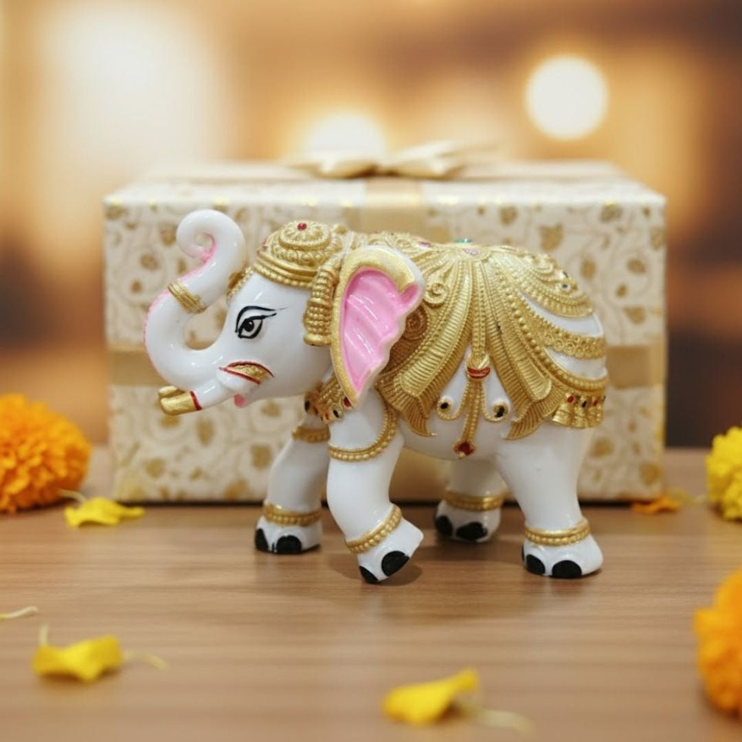 Colourful Elephant Idol For Pooja, Vastu & Gift, Home Temple Décor ( Pack of 2 ) Design 3