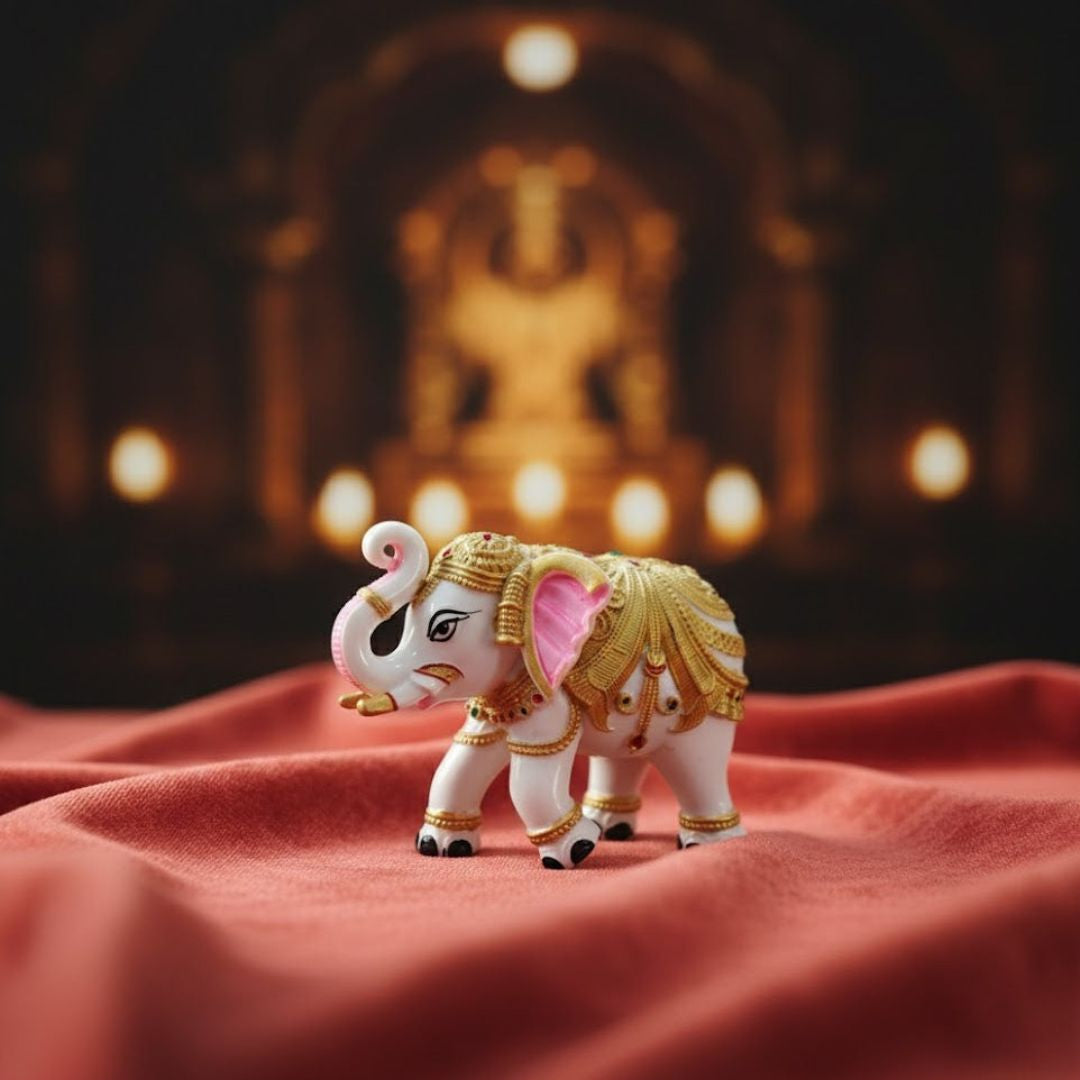 Colourful Elephant Idol For Pooja, Vastu & Gift, Home Temple Décor ( Pack of 2 ) Design 3